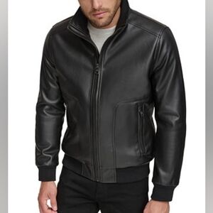 Calvin Klein Men's Faux Leather Bomber Jacket NEW Size Large